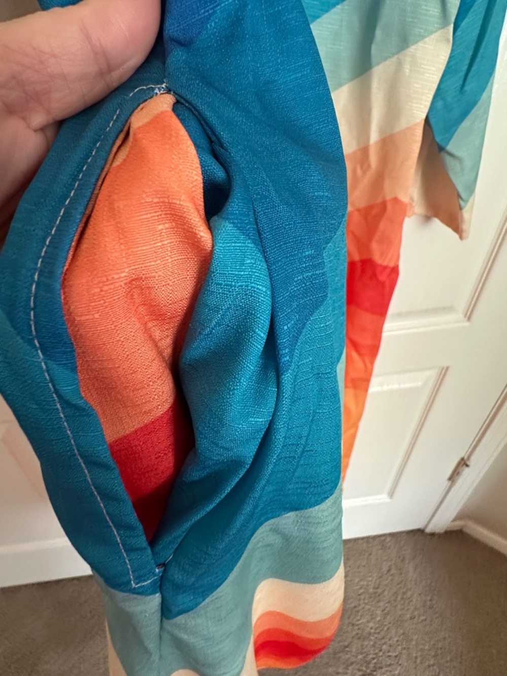 Gradient Chevron Maxi Shirt Dress in Blue, Teal & Coral - Picture 3 of 4